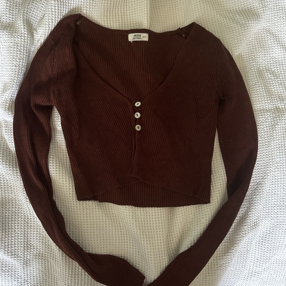 Ardene Brown Fitted Long Sleeve Crop Blouse